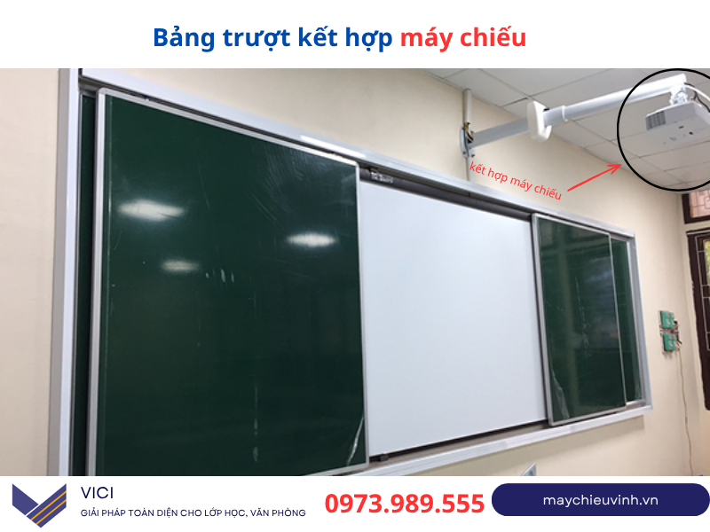 Bảng trượt kết hợp máy chiếu cho văn phòng, lớp học