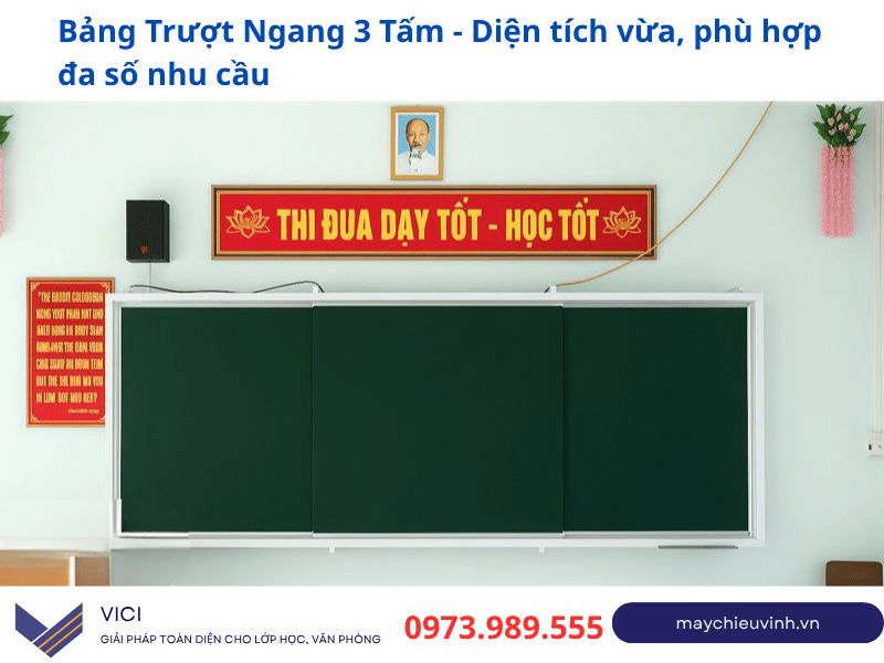 bảng trượt ngang 3 tấm phù hợp cho diện tích vừa